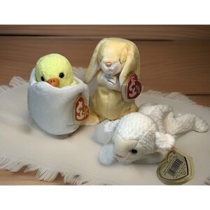3 TY Beanie Babies Easter - Grace - Eggbert - Fleece - NWT - Spring‎